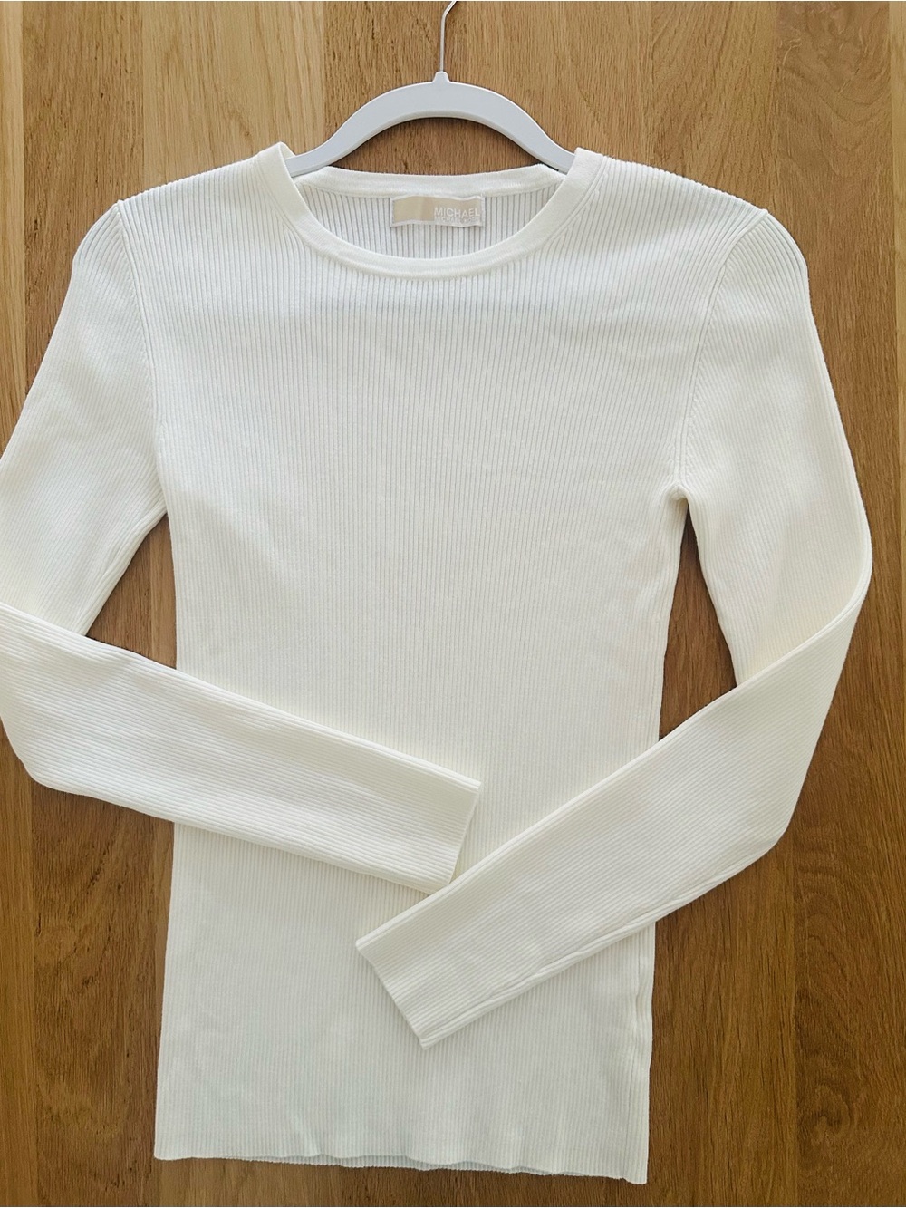 Michael Kors Vanilla Cream Ribbed Crewneck Sweater, Small
